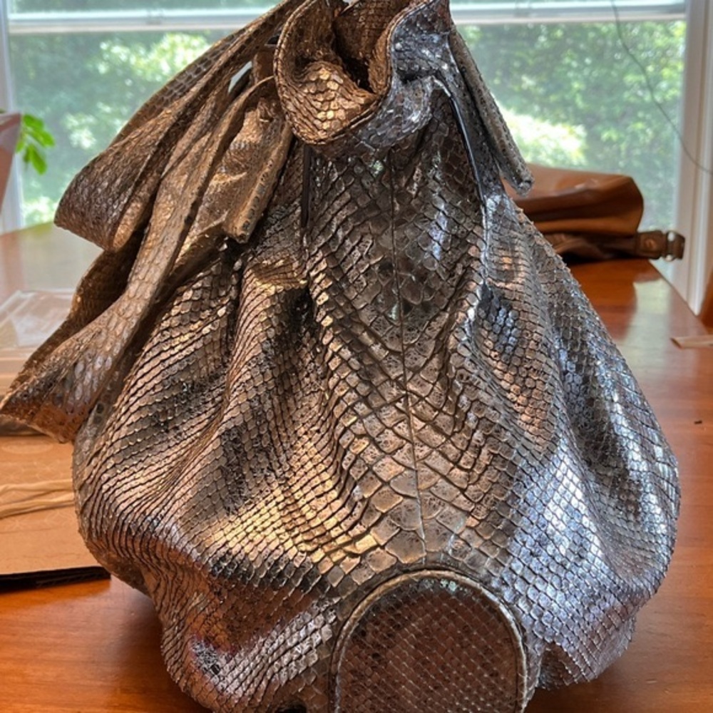 Zagliani Python Silver Extra Large Tote Purse - image 8